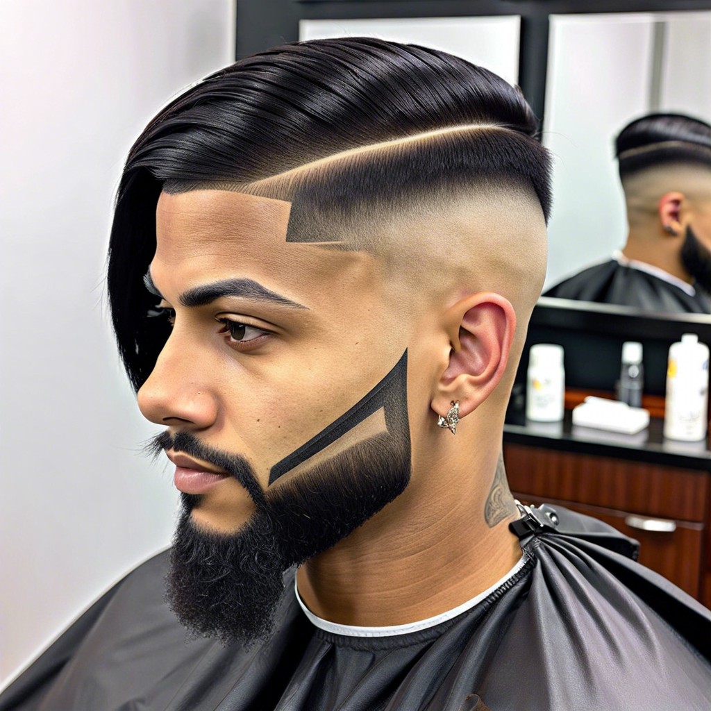 asymmetrical burst fade with off center v design