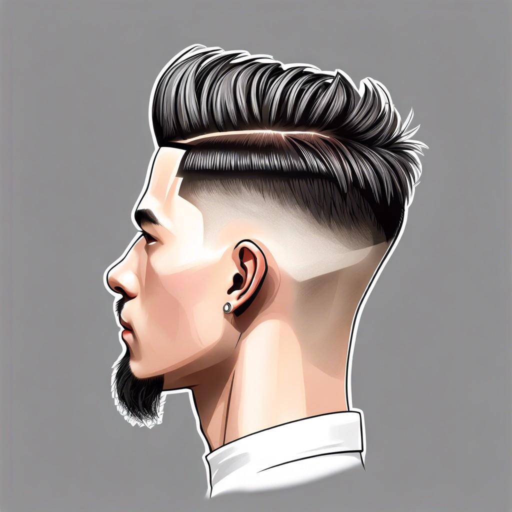 classic burst fade with a sharp v at the nape