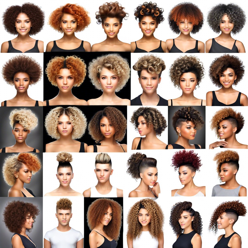 create a gallery of curly hair burst fade variations