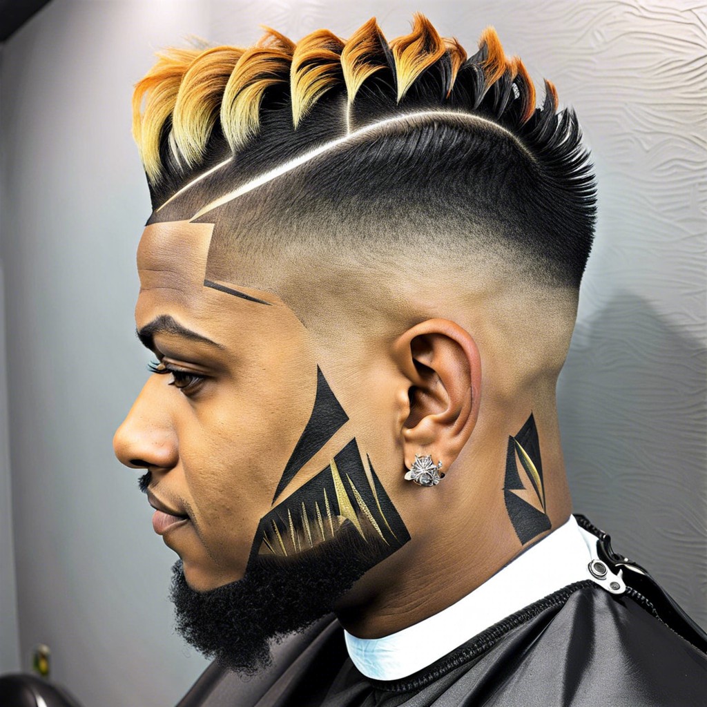 freestyle design incorporate artistic designs at the burst fades edges