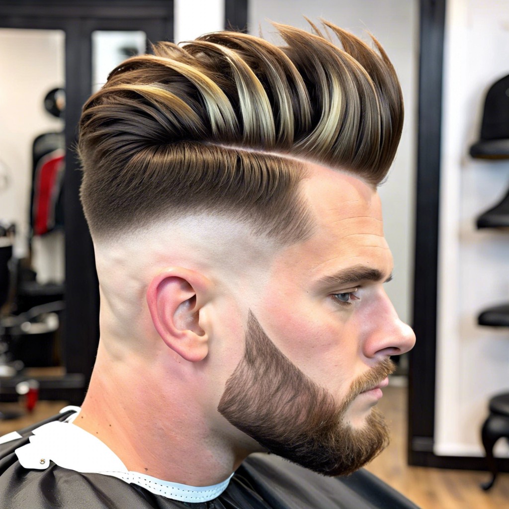 messy quiff with mid level buster fade