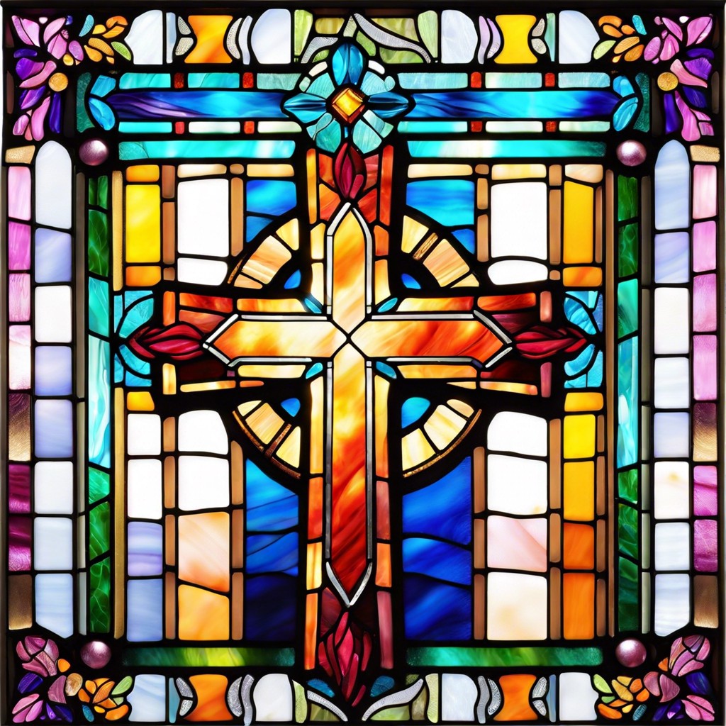 stained glass taper with cross patterns in colored segments