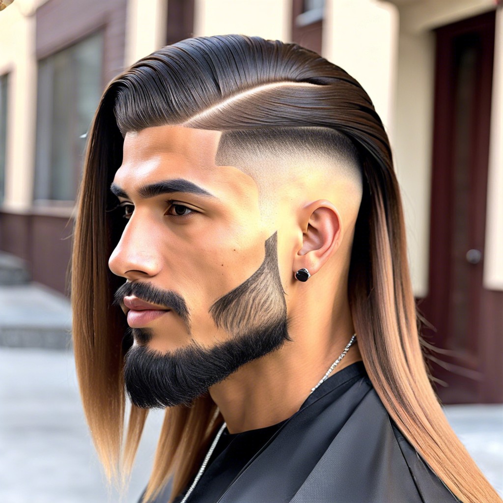 straight long hair with low taper fade