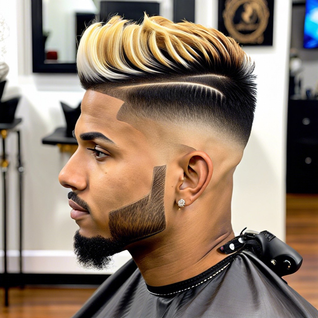 tapered burst fade with honey blonde touch