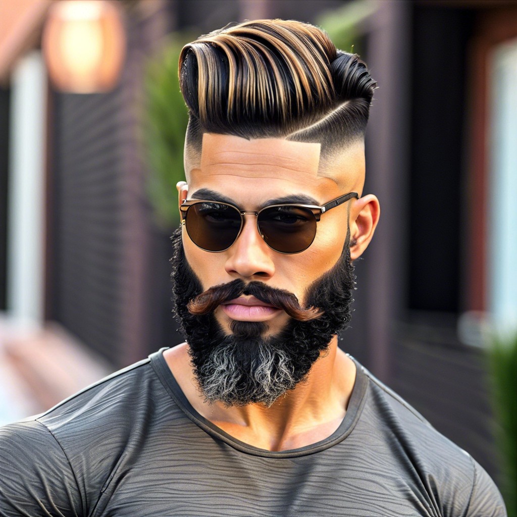 textured top with low burst and beard fade